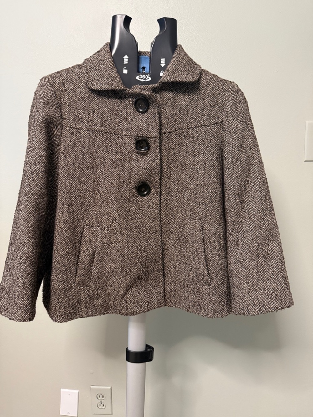 MICHAEL Michael Kors Brown Herringbone Wool-Blend Short Blazer